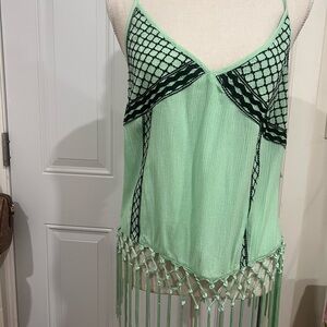 Charlotte Russe Mint Top with Black Net Overlay